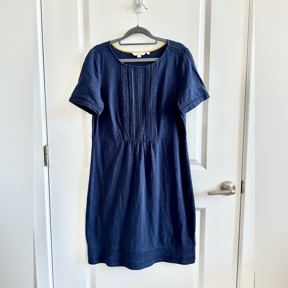 NWOT Boden Navy Blue Cotton Summer Dress - Crochet Lace Trim